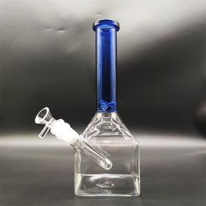 2023 Heady Bong Hookah Bong Glass Dab Rig Unique Design Multi Color Blue Cube Base vriezer Water Bongs Rookpijpen 14,4 mm mannelijke kom met stengel