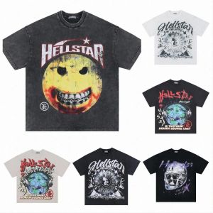 2023 Hellstar Sudaderas con capucha Camisas de diseñador Hombres Sudadera con capucha suelta Camisetas High Street Camiseta Rapero Lavado Gris Heavy Craft Unisex Manga corta Mujer Jersey Camisetas Tops