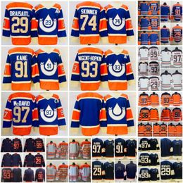 2023 Heritage Classic 97 Connor McDavid Maillots 91 Evander Kane 29 Leon Draisaitl 93 Ryan Nugent-Hopkins Man Hockey sur glace inversé rétro cousu équipe bleu blanc orange