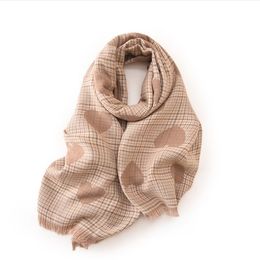 Modieuze kasjmier damessjaal, hartvormige bedrukte sjaal, zachte en warme tas met label, lange herfst- en wintersjaal