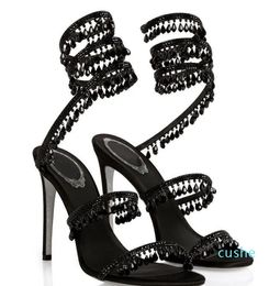 2023 Chaussures à talons hauts Sandales Renes-Caovillas Chaussures habillées pour femmes Lustre en cuir embelli NOIR SANDALE TALON