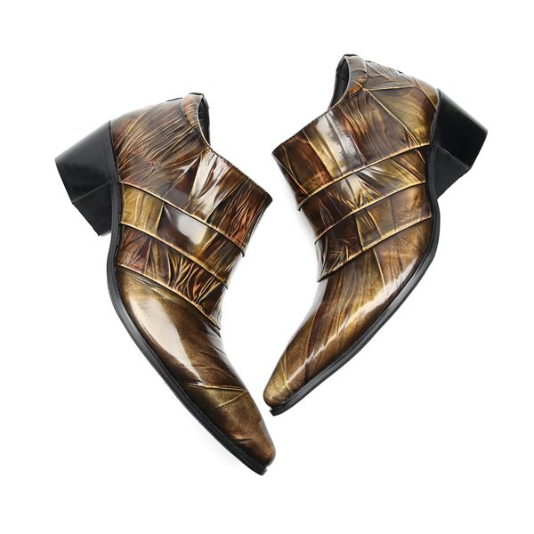 2023 talons hauts chaussures habillées pour hommes chaussures quotidiennes Bronze en cuir véritable fermeture éclair homme fête mariage Oxford chaussure Sapatos Masculinos