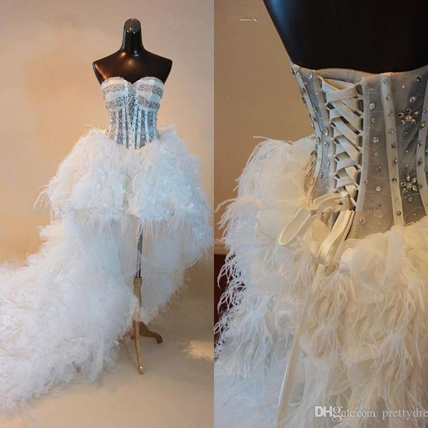 2023 Vestidos de boda altos altos Buidosas Novias Camado de tulla Tul Feather Cualle Un tren de barrido de líneas Gran tamaño hecho a medida Vestido de jardín de playa de 403