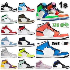 2023 High OG 1s Chaussures de basket-ball intrépides pour hommes Femmes Visionnaire Singal Blue Turf Orange Patent Green Coconut Milk CHENILLE Valentin Outdoor Jordab