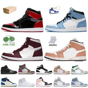 2023 Hoge OG Jumpman 1 Basketbalschoenen 1S Trainers Patent Gefokte University Blue Bordeaux Brushstroke Hyper Royal Wolf Gray Fragment Crimson Tint Jerdon