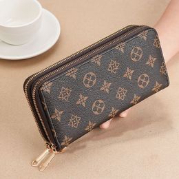 2023 Haute qualité Double fermeture à glissière Portefeuilles Hommes Porte-monnaie en cuir pour fleur marron Femmes Bourse Monogrammes Sacs à main de luxe Portefeuilles Zipper Coin Fashion Purse