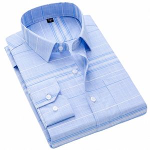 2023 Hoge Kwaliteit Mannen Busin Shirts Casual Lg Mouwen Klassieke Gestreepte Gecontroleerd Dagelijkse Slijtage Mannelijke Sociale Cott Dr kleding N0Xc #