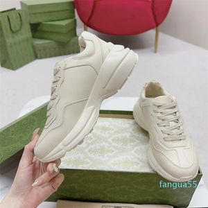 2023-Hoge Kwaliteit Platform Lederen Schoenen Dikke Witte Sneaker Vintage Casual Papa Trainer Voor Mannen Vrouwen Dikke Zool Rhyton sneakers