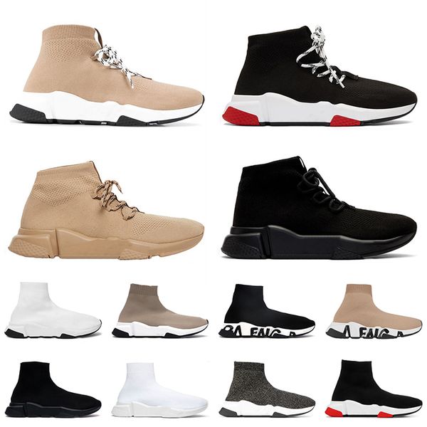 2023 Haute Qualité Vitesse Formateurs Designer Chaussures Hommes Femmes Chaussettes Chaussure Beige Tout Noir Rouge LBlanc Graffiti Sole Glitter Luxe Vintage Mocassins Baskets En Plein Air 36-45