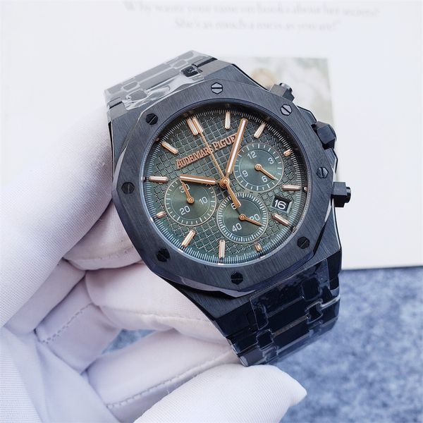 2023 Haute qualité Top marque Audexxx Pigxxx série octogonale noire bracelet de montre tout en acier miroir saphir chronographe multifonctionnel mouvement à quartz Vk montre pour hommes