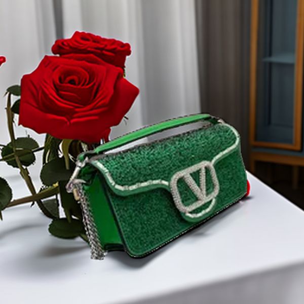 2023 Ventes élevées Dîner Événement Femmes Sac Nouveau Cristal Diamant Rabat En Cuir De Vache Vert Une Épaule Sac À Bandoulière De Luxe Et Noble Apparence Mode Et Style Décontracté