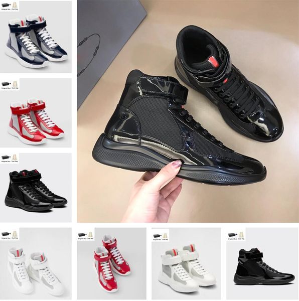 2023 High-Top Men America Cup Zapatos deportivos Charol Cuero de becerro Malla Nylon Hombre Zapatillas negras Suela de goma ligera Zapatillas de deporte de marca famosa Zapato EU38-46 Caja original