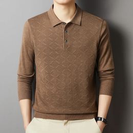 2023 Polo haut de gamme pour hommes Mélange de laine de haute qualité à la mode T-shirt à manches longues brodé Style coréen Vêtements pour hommes décontractés 240123