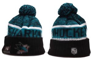 Bonnet de Hockey SHARKS, Patch latéral de l'équipe nord-américaine, en laine d'hiver, chapeau de Sport en tricot, casquettes de crâne, 2023