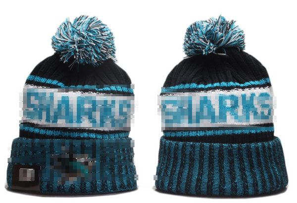 2023 Hockey SHARKS Beanie Equipo de América del Norte Parche lateral Lana de invierno Deporte Gorro de punto Gorros con calavera Gorros a0