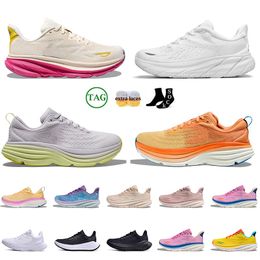 2023 Hoka Bondi 8 Running Shoes Sports Clifton 9 DHGate Lopers Hokas Mens Dames Designer Sneakers Cushion Triple Black Wit Cyclamen Sweet Pink Platform Trainers