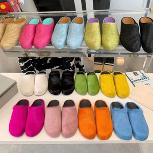 2023 Paardenbont Slippers Vrouwen Luxe Merk Designer Schoenen Ronde Neus Dames Slides Paardenhaar Top Kwaliteit Outdoor Fabriek Schoeisel Plus Size 35-46 Mannen Slipper