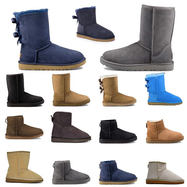 ¡Novedad de 2023! Botas clásicas cortas para la nieve Miniwomen para mantener el calor, botas cálidas informales de felpa para hombre y mujer, zapatos de gamuza de piel de oveja, castaño gris 36-41