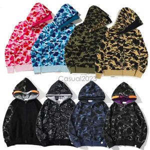 2023 Hot Mens Sweat à capuche Full Zip Up Shark Sweats à capuche Femme Veste de camouflage Sweat à capuche Sweat à capuche Homme Femme Pull Cardigan à manches longues