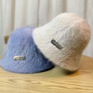 Chapeau de pêcheur en poils de lapin pour femmes, automne et hiver, grande circonférence de la tête, seau en peluche montrant le visage, petit chapeau de bassin blanc pour femmes, 2023