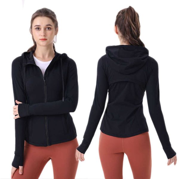 2023 Vente chaude lulus Aligner la veste à capuche de yoga pour femmes Définir la veste de sport d'entraînement Veste de fitness Séchage rapide Sportswear Top Sweat-shirt à fermeture à glissière solide Sportswea