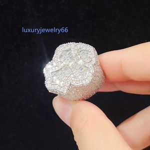 2023 Hot Koop Zilveren Sterling Baguette Cross Iced Out Moissanite Hip Hop Mannen Ring