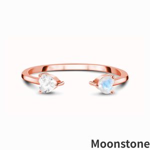 2023 Venta caliente S925 en Europa y los Estados Unidos Moda Ligeramente incrustada Moonlight Stone Rose Gold Vintage Stone Inlaid OpenRing