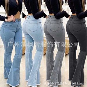 2023 Hot verkopen dames jeans solide kleur denim broek slanke fit sexy hoge taille trompet broek vrouwen broek xxl xxxl
