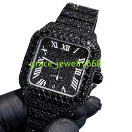 2023 Iced Out Luxury Polshipwatch Black Moissanite Watch Diamond kijkt Gold Silver Men Rapper Watches Hip Hop Jewelry