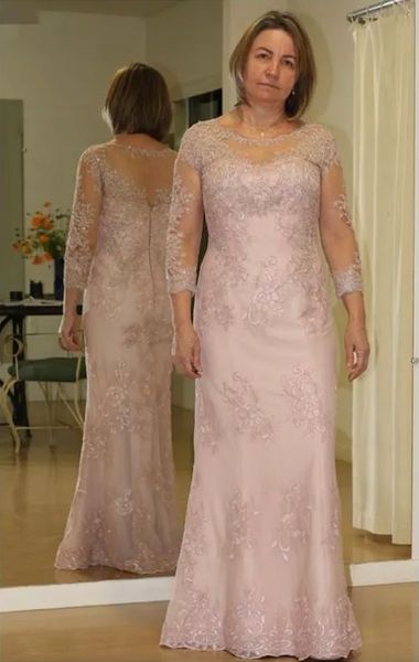 2023 ilusão mãe da noiva vestidos colher pescoço renda applique tule mangas compridas vestido de mãe plus size vestido de festa vestido de casamento