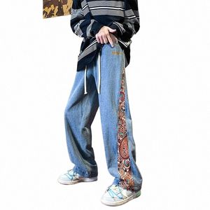 2023 Améliorer les nouveaux jeans pour hommes Baggy Pantalon Fi Patchwork Jambe large Denim Joggers Hommes Hip Hop Streetwear Jean droit Pantalon z7P5 #