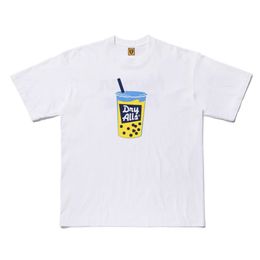 2023 Ins Designer Pearl Milk Tea Impression HUMAN MADE T-shirts pour hommes 100% coton Tissu confortable T-shirt à manches courtes pour hommes femmes S-2XL Japan Tide Brand Tee