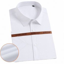 2023 Ir gratuit fibre de bambou mince quotidien hommes chemise à manches courtes décontracté couleur pure professionnelle chemise blanche porter q7KC #