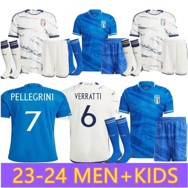 2023 Italie Soccer Jerseys Maglie Da Calcio PELLEGRINI CHIESA BARELLA Italia kits pour enfants adultes 23 24 Hommes Enfants Kits Chemises de football uniformes