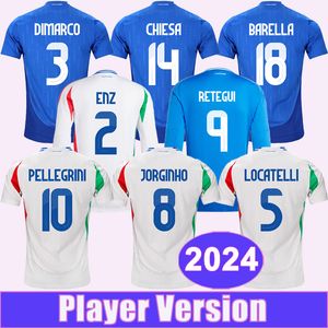 2024 Italië Nationaal Team Herenspeler Voetballen Jerseys Chiesa Barella Jorginho Pellegrini Locatelli Dimarco Di Lorenzo Home Away Long Sleeve Football Shirts Uniforms