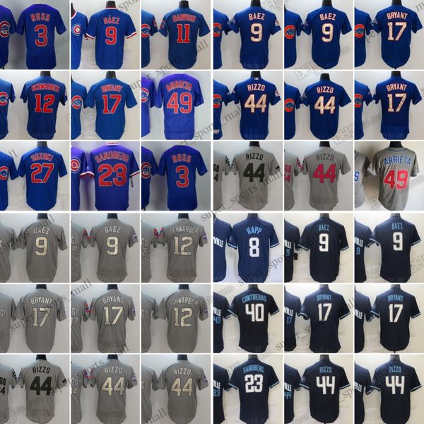 Maillots de baseball Javier Baez 2023 David Ross Anthony Rizzo Willson Contreras Ryne Sandberg Maillot cousu Kyle Schwarber