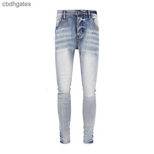 2023 Jean Amiirii Mode Paars 2023 Demin Jeans Hoge Heren Street Fashion Merk Verwassen Versleten Lichte Kleur Slim Fit Elastische Herenbroeken