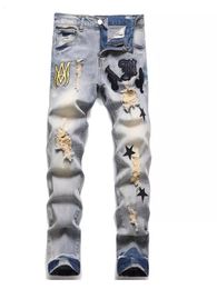 2023 Jeans voor Mans Hoge Kwaliteit Borduren Gescheurd Hip Hop Casual Streetwear Jeans Mannen Denim Broek Zakelijke Broek Dagelijks 240124