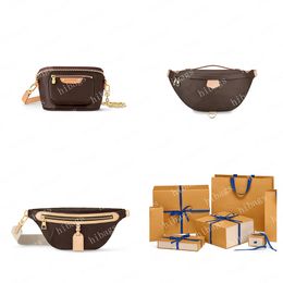 2024 Bumbag High Rish Bumbag Designer Mini Taille Bag 43644 46784 82335 Fanny Pack Brown Flower Leather Original Quality met Box Express verzending #Log-01