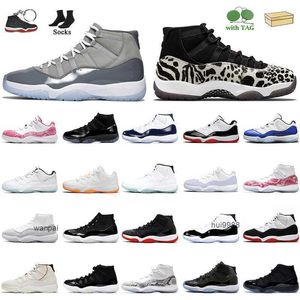 2023 Jumpman 11 11s Cool Grey Femmes Chaussures de basket-ball pour hommes avec des chaussettes Animal Instinct Pure Violet Jubilee 25e anniversaire White Bred Cap and Gown JERDON