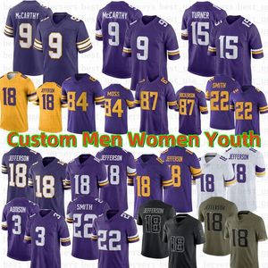 McCarthy Smith Aaron Jones Grant Patch Jersey de football classique Addison Justin Jefferson TJ Hockenson Dalvin Cook Adrian Peterson Moss Mekhi Blackmon