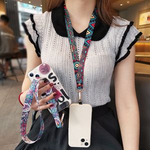 2023 sleutelhanger telefoon universele clip Antilost retro patroon riem crossbody lange hangende nek mobiele lanyard autosleutelhanger cadeau