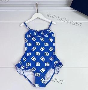 2023 Kid één-stuks zwemkleding Designer Mode Swimpak Blue Girls Baby Bading Suit textiel Zomer Swimini's set Zwemkleding Zwemmen Bikini Bathers Suits Suits