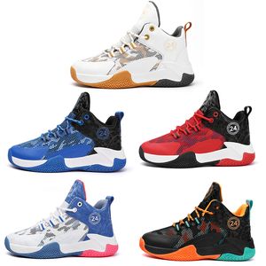 2023 zapatos de baloncesto para niños, transpirables, suaves, blancos, azules, negros, naranjas, rojos, dorados, entrenadores, deportes al aire libre