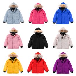 2023 Enfants Down Jacket Manteau canadien Designer Vestes d'hiver Garçon Fille Enfants Épais Chaud Vêtements de luxe avec fourrure Parkas à capuche Mode Bébé Goose Manteaux d'extérieur