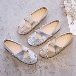 2023 Kids Princess Flat Shoes The Round Head Childern Casual Crystal Studenten Flat Sweet Little Girls Shoes