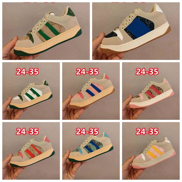 2023 Zapatos para niños Diseñador de la marca Niños Deporte Zapatillas de deporte Niños pequeños Niñas Jóvenes Niños Niños Bebés Entrenadores Correr Bebé Negro Azul oscuro Rosa Nuevo Zapato Tamaño exterior 24-35