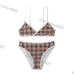 2023 Enfants à deux pièces Suites de bain Summer du maillot de bain Summer Tipe Head Check Pattern Girl Set Set Set Fashion Vêtements confortables Bikinis Enfants Vérifiez l'impression