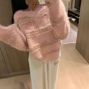 2023 gebreide trui nieuwste kleine frisse trui wit/roze gemengde kleur, modieuze trend