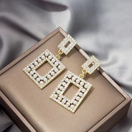 2023 mode coréenne brillant strass creux carré boucles d'oreilles pour femmes filles Vintage cristal luxe bijoux fête cadeaux